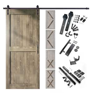 42 in. x 80 in. 5-in-1 Design Classic Gray Solid Pine Wood Interior Sliding Barn Door with Hardware Kit, Non-Bypass