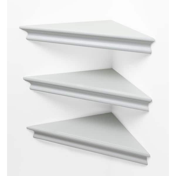 Kiera Grace 11 in. White High-Quality and Sturdy Providence Reilly Triangle Floating Corner Wall Shelves (Set of 3)