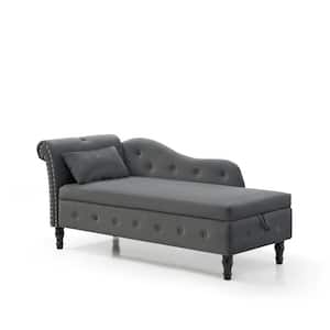 60 in.W Gray Modern Multifunctional Storage Velvet Tufted Chaise Lounge with 1 Pillows