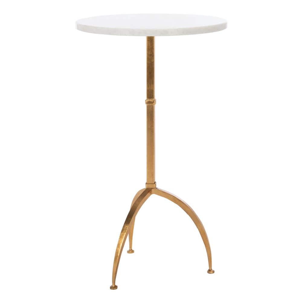 Elegant Myrna Gold and White Granite Round Accent Table