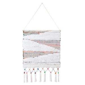 Boho 19.5 in. x 34 in. Multi-Colored / White Chindi Global Inspiration Woven Wall Hanging