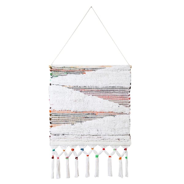 Unbranded Boho 19.5 in. x 34 in. Multi-Colored / White Chindi Global Inspiration Woven Wall Hanging