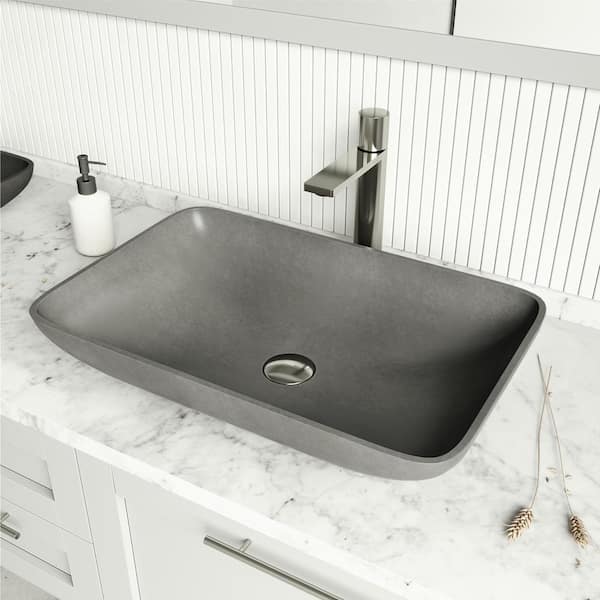 Glass Vessel Basin Black Bathroom Sinks Bowl Waste Pop-up Drain With Taps Set 