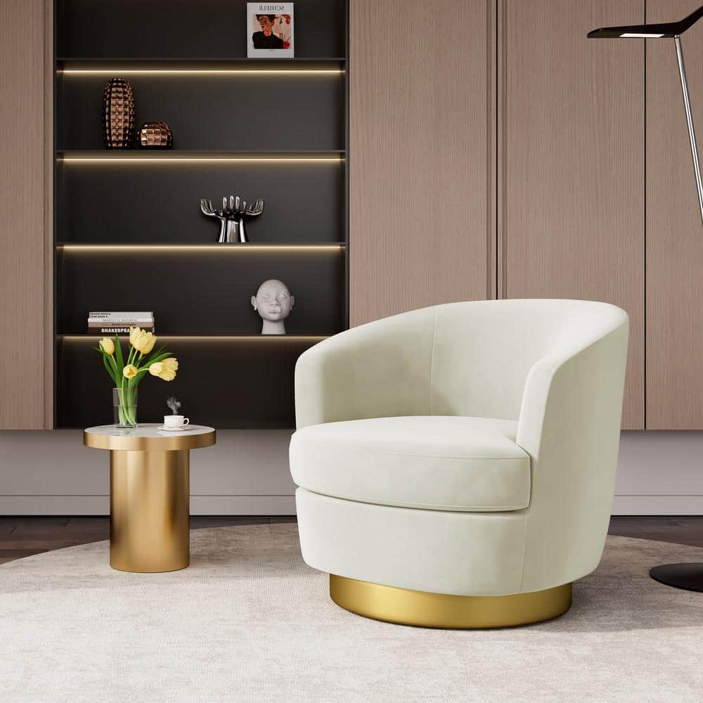 Nancy Modern 360° Swivel Beige Non-falling Velvet Fabric Barrel Accent Armchair for Bedroom or Living Room price history on PriceWatchPro