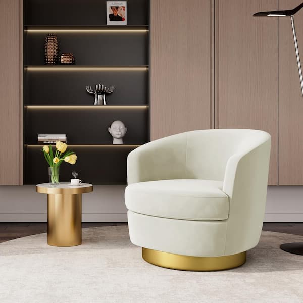 JEAREY Nancy Modern 360° Swivel Beige Non-falling Velvet Fabric Barrel Accent Armchair for Bedroom or Living Room