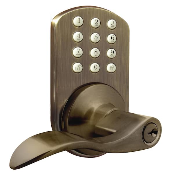 MiLocks Antique Brass Keyless Entry Lever Handle Door Lock with Electronic Digital Keypad
