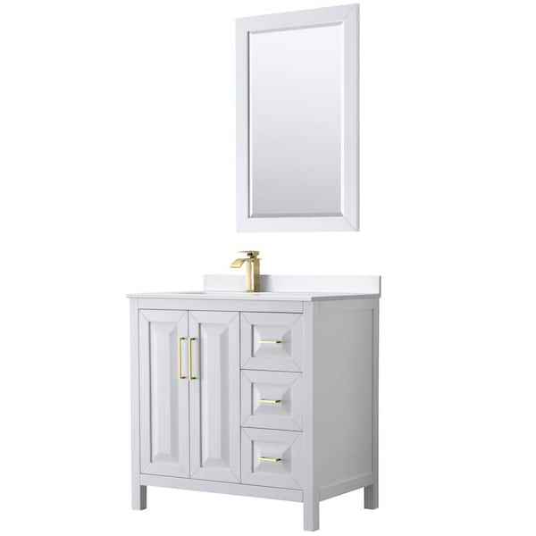 Wyndham Collection Daria 36 in. W x 22 in. D x 35.75 in. H Single Bath Vanity in White with White Cultured Marble Top and 24 in. Mirror