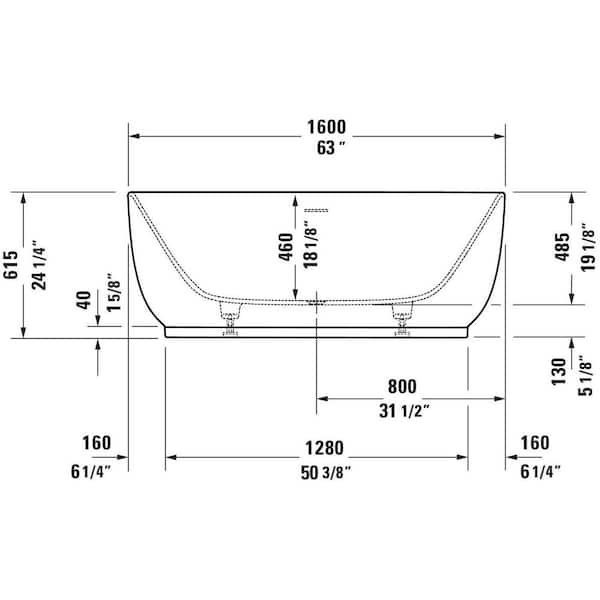 Duravit Luv 63 in. x 29.5 in. Soaking Bathtub with Center Drain in