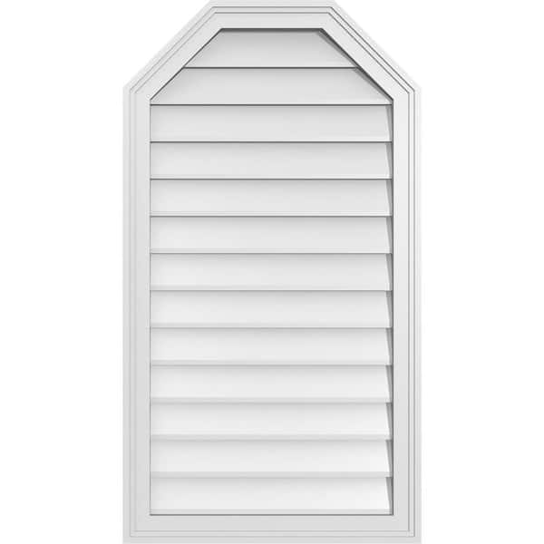 Ekena Millwork 22 in. x 40 in. Octagonal Top Surface Mount PVC Gable Vent: Decorative with Brickmould Frame