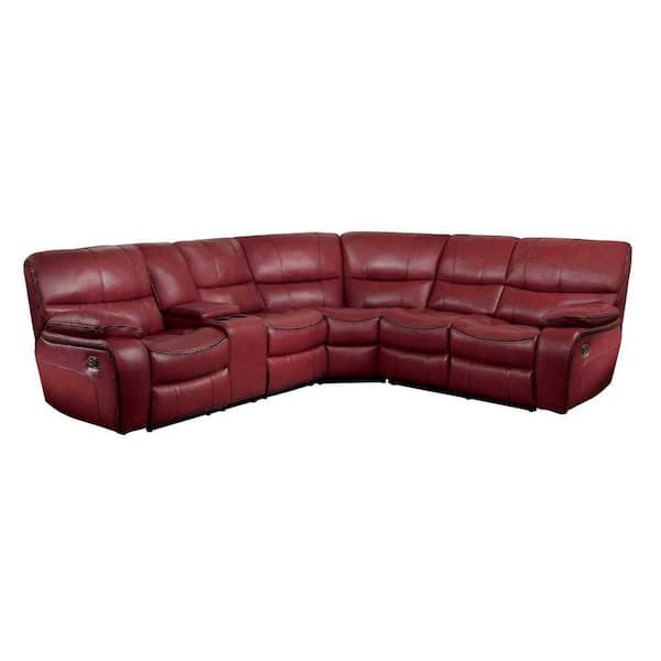 EVERGLADE HOME Slater 105 in. W Pillow Top Arm 3-Piece Faux Leather L Shaped Sectional Sofa in Red