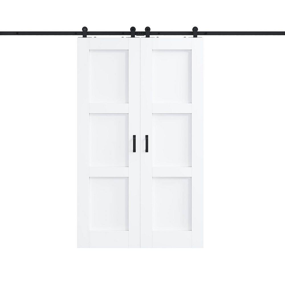 48 in. x 80 in. 3 Panel Top Mount Barn Door White Primed MDF Sliding Barn Door with Hardware Kit (T Shape Hanger Set) price history on PriceWatchPro