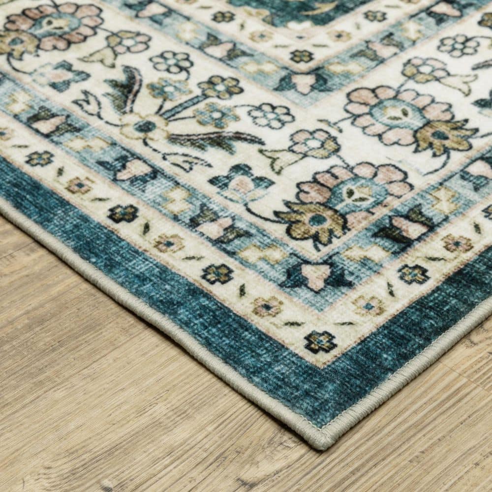 5' X 8' Beige Rust And Light Blue Abstract Distressed Area Rug With Fringe price history on PriceWatchPro