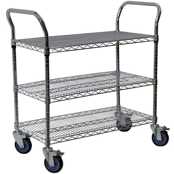 Storage Concepts 3-Shelf Steel Wire Service Cart in Chrome - 39 in H x 48 in W x 18 in D