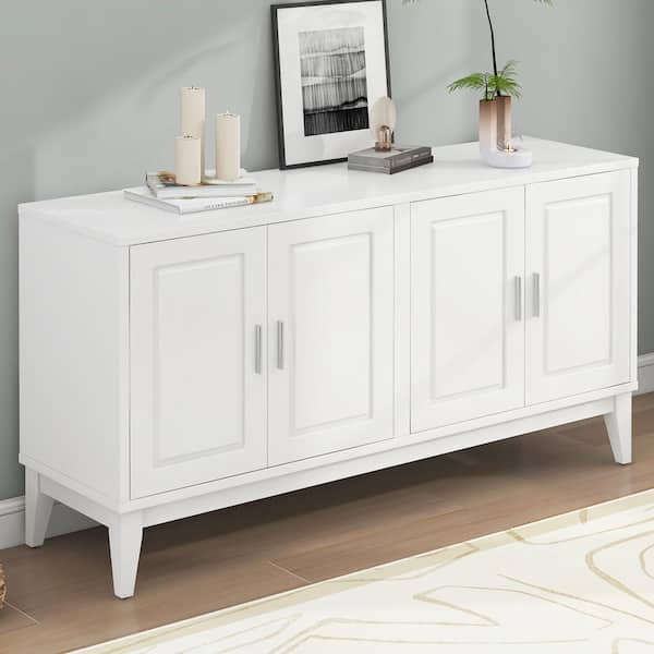 Polibi White Wood 60.00 in. Sideboard,Storage Cabinet with Door Shelf and 2-Large Cabinets with Adjustable Shelf