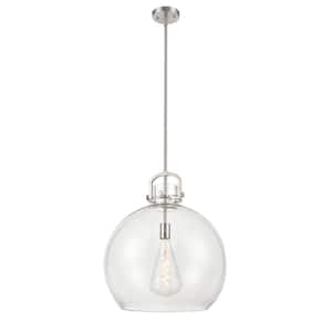 Newton Sphere 1-Light Brushed Satin Nickel Shaded Pendant Light with Clear Glass Shade
