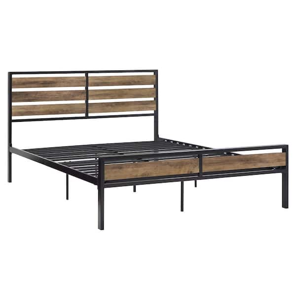 HomeSullivan Black Low Profile Metal Frame Queen Platform Bed with Wood Finish Panels