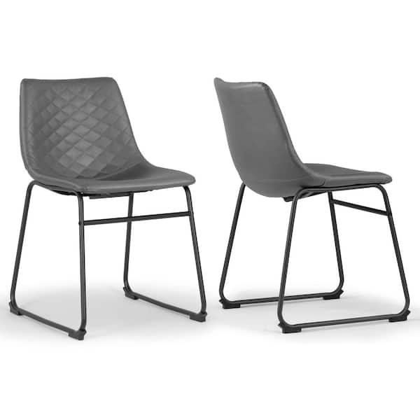 Glamour Home Set of 2 Ave Iron Frame Grey Faux Leather Dining Chair with Stitching
