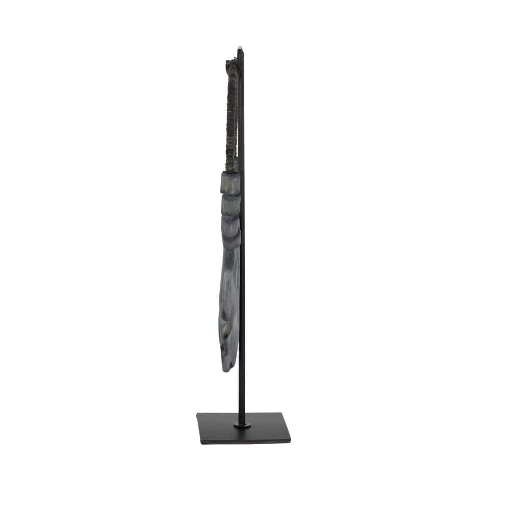 Gray Teak Wood Tribal Necklace Sculpture with Stand