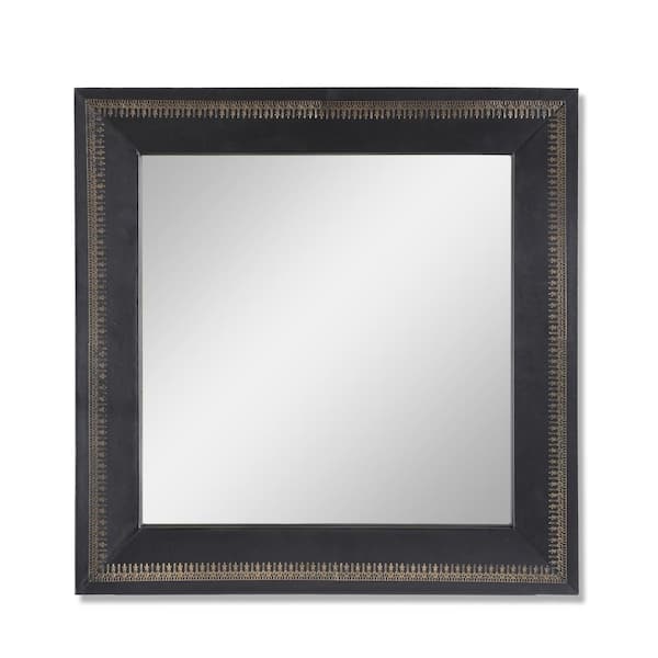 Black 23 in. W x 23 in. Modern Square Wall Mirror with Golden