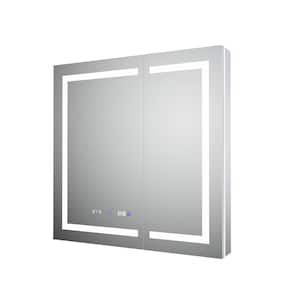 36 in. W x 36 in. H Rectangular Recessed/Surface Mount Aluminum Medicine Cabinet with Mirror, LED and Clock