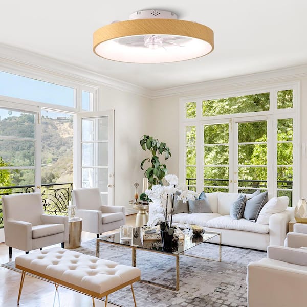 Smart 20 in. Indoor White Modern RGB Ceiling Fan with Lights and Remote, Farmhouse Flush Mount Fandelier with DC Motor