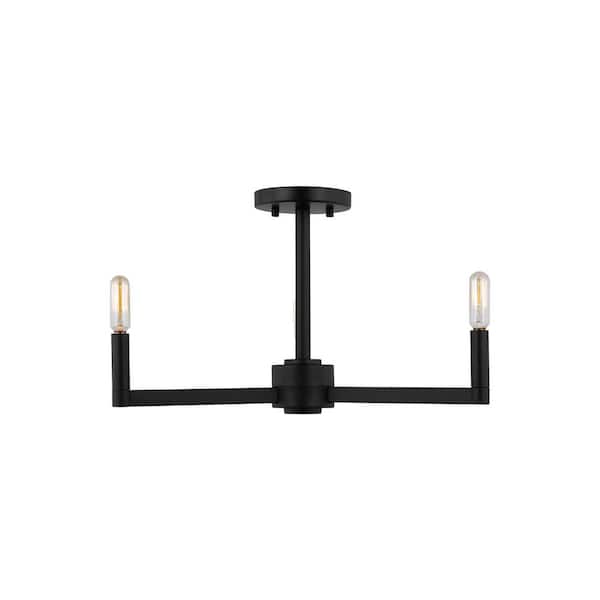 Generation Lighting Fullton Modern 3-Light Indoor Midnight Black Dimmable Semi-Flush Ceiling Mount Light