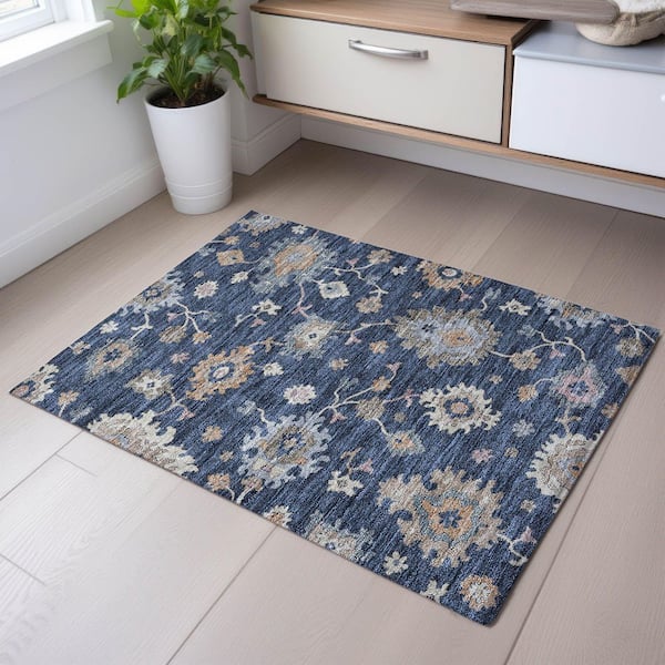Mayfield Premium Machine Washable Abstract AMF1218 Navy 2 ft. x 3 ft. Area Rug