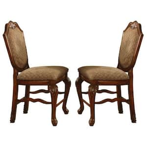 24 in. Brown Low Back Wood Frame Counter Height Stool Chair with Fabric Seat (Set of 2)