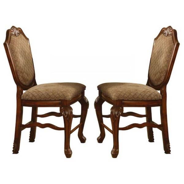 Benjara 24 in. Brown Low Back Wood Frame Counter Height Stool Chair with Fabric Seat (Set of 2)