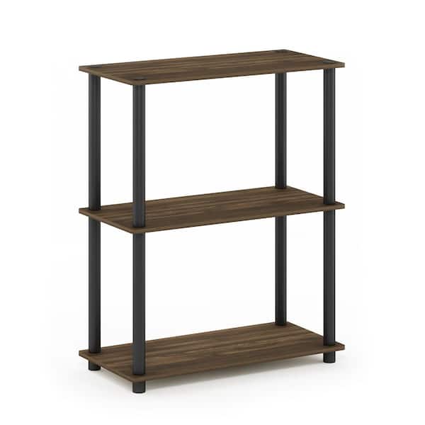 Furinno Turn-N-Tube 29.6 in. Tall Columbia Walnut/Black Wood 3-Shelf Etagere Bookcase