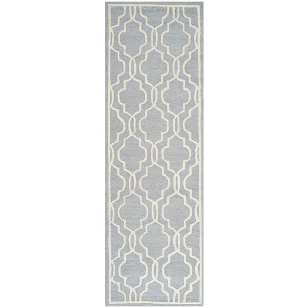 Cambridge Silver/Ivory 3 ft. x 10 ft. Geometric Interlace Runner Rug