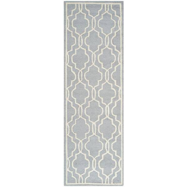 SAFAVIEH Cambridge Silver/Ivory 3 ft. x 12 ft. Geometric Interlace Runner Rug