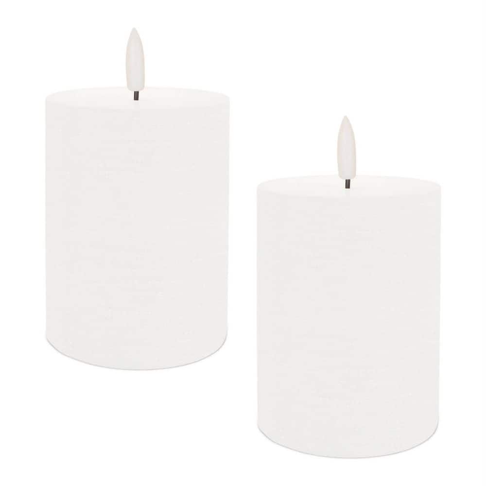 Set of Two White Unscented Candle Flameless Pillar Candles price history on PriceWatchPro