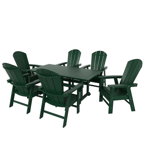 Laguna Outdoor Patio Weather Resistant Dark Green Adirondack 7-Piece HDPE Plastic Dining Set