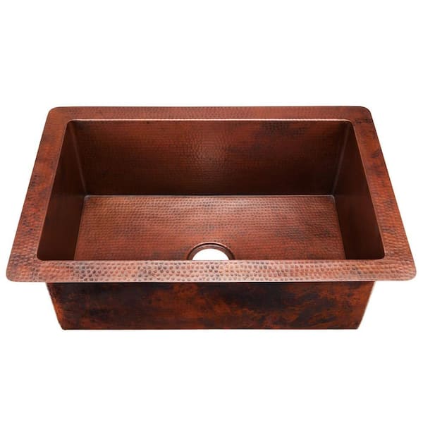 SINKOLOGY Chester Undermount Handmade Pure Solid Copper 33 in. Single Bowl Kitchen Sink in Aged Copper