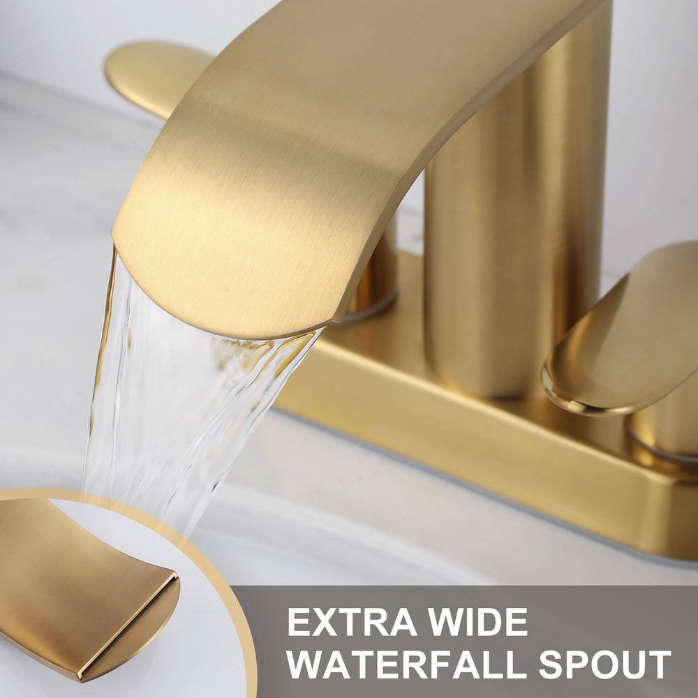 Brushed Gold Stainless Steel Double Handle Bathroom Faucet