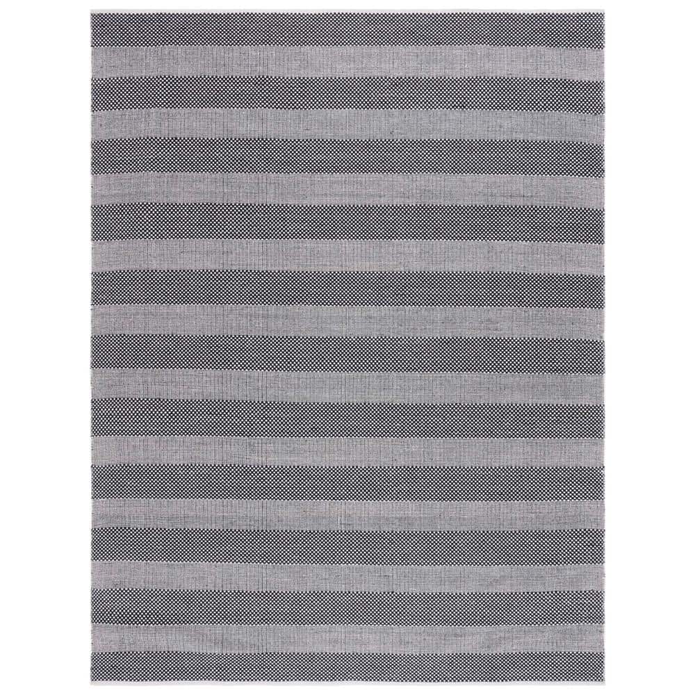 Black and Ivory Striped Flat Woven Wool Cotton 8' x 10' Rug