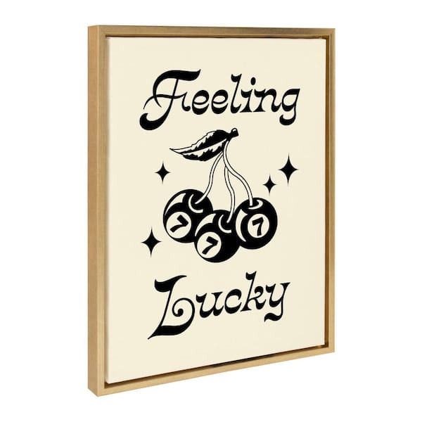 Kate and Laurel Sylvie Feeling Lucky Cherries Framed Canvas by Alli Standefer (Set of 1) Culture Art Print 18.00 in. x 24.00 in.