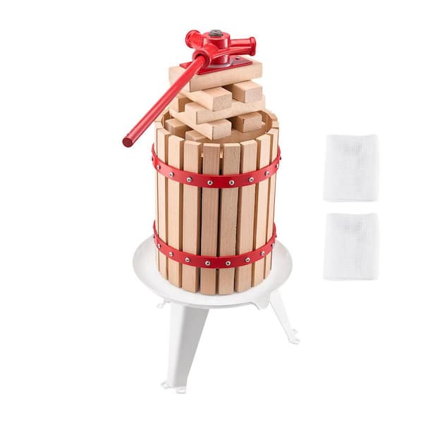 1.6 Gal. /6 l Fruit Wine Press, Solid Wood Basket w/ 8-Blocks, Manual Juice Maker, Cider, Apple, Grape, Olive Oil Press