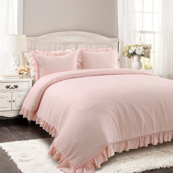 Reyna 3 Pieces Blush Ruffle Microfiber Full/Queen Comforter Set