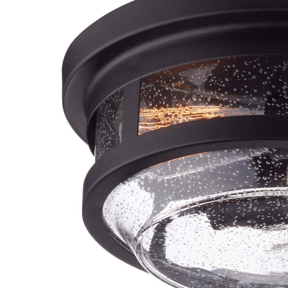 Vintage Bronze Seeded Glass Outdoor Flush Mount Light