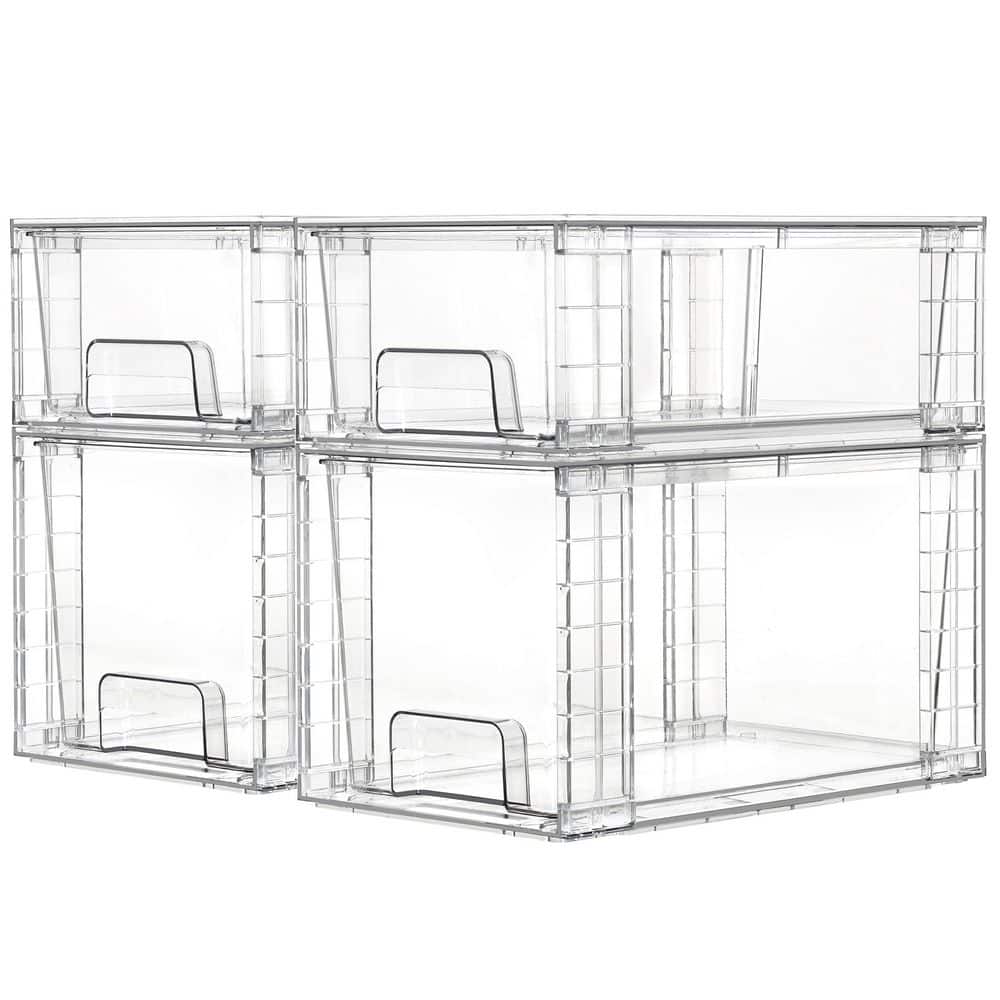 Clear 12in x 7.5in Acrylic Stackable Storage Drawers Set of 4 with Handles for Bathroom Kitchen Pantry