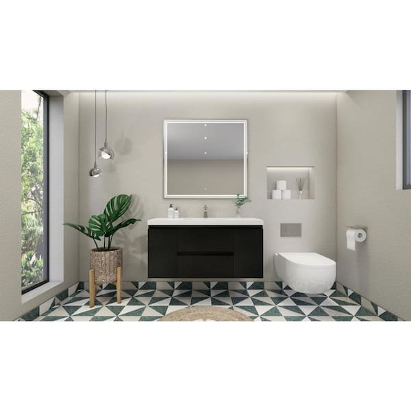 Unbranded Bohemia 48 in. W Bath Vanity in Rich Black with Reinforced Acrylic Vanity Top in White with White Basin