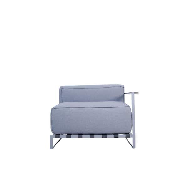 Sunrise Collection Extra Deep Seating Metal Left Arm Outdoor Sectional Chair with Grey Cushions