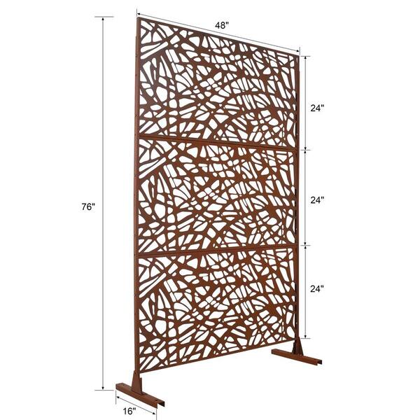 76 in. H x 48 in. W Freestanding Metal Privacy Screen in Rusty, Stylish Outdoor and Indoor Privacy Fence Panels