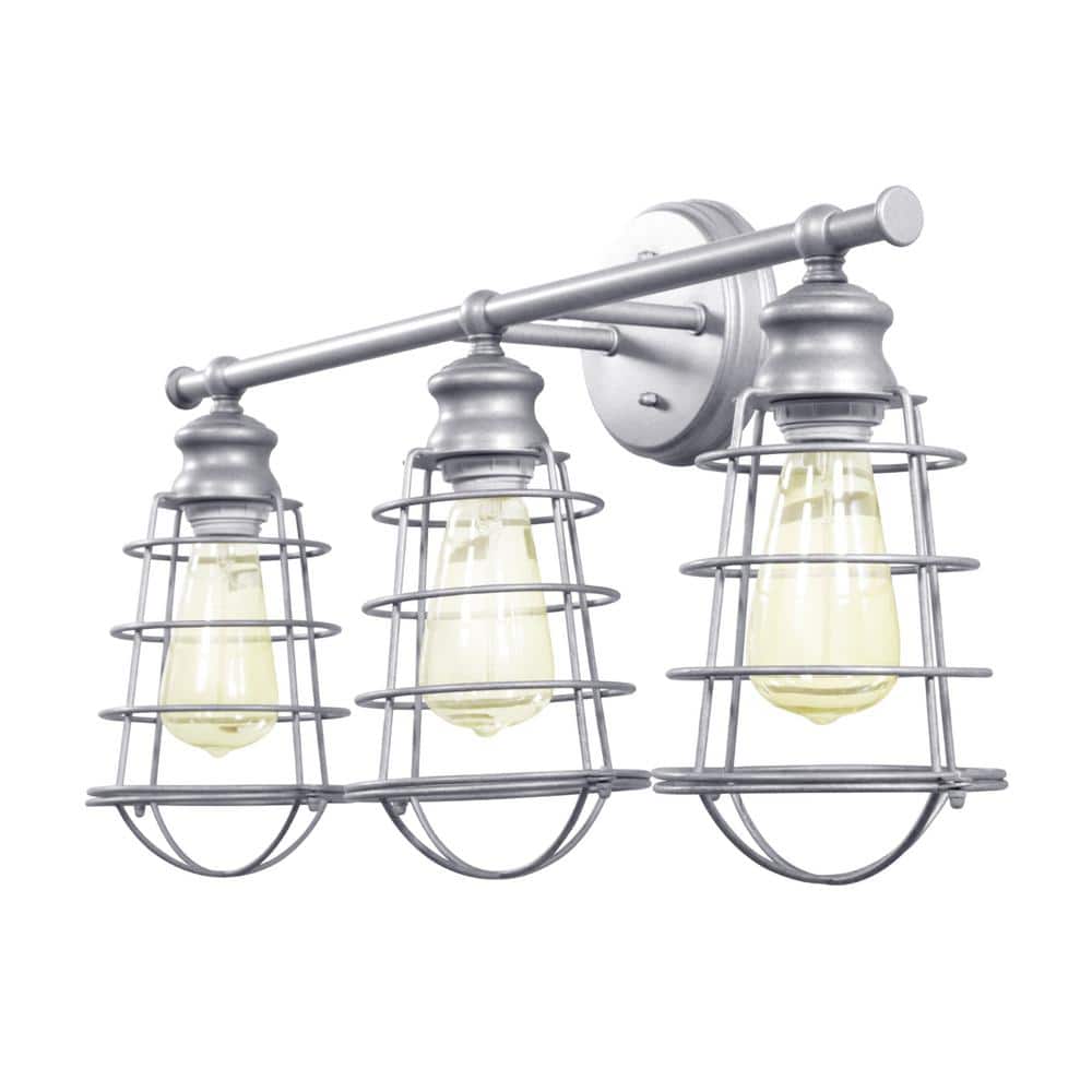 Galvanized Steel Industrial 3-Light Bathroom Vanity Fixture