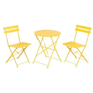Alisa Yellow 3-Piece Outdoor Metal Bistro Set Including Garden Table and Chairs