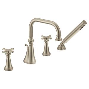 Colinet 2-Handle Deck-Mount Roman Tub Faucet Trim with Cross Handles Handshower and Valve Required in Brushed Nickel