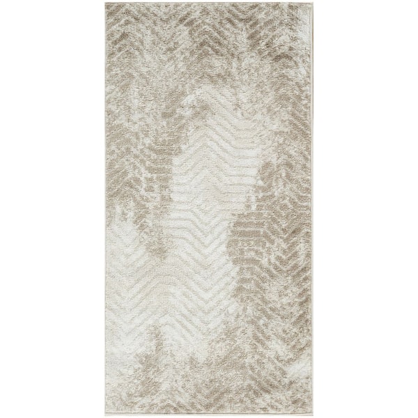 Dekor Ivory Taupe 2 ft. x 4 ft. Abstract Contemporary Area Rug
