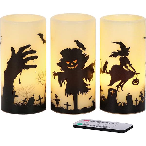 Ivory 3-Pack Halloween Flickering LED Candles: Battery-Operated